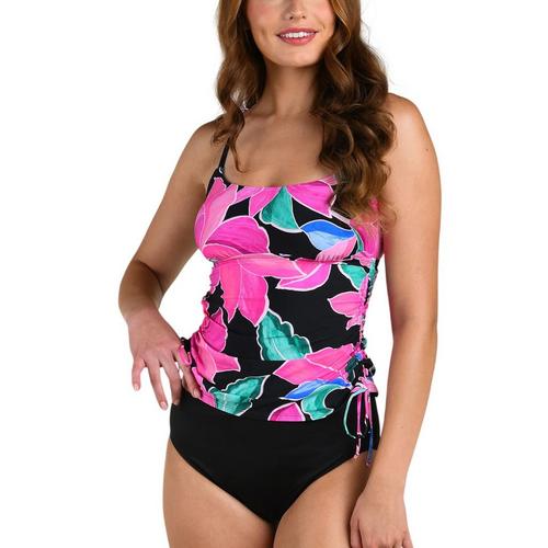 Women's 24th & Ocean Plus Size Montage Floral Side Shirred Swim Tankini - Primary Image
