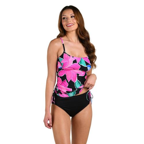 Women's 24th & Ocean Plus Size Montage Floral Side Shirred Swim Tankini - Primary Image