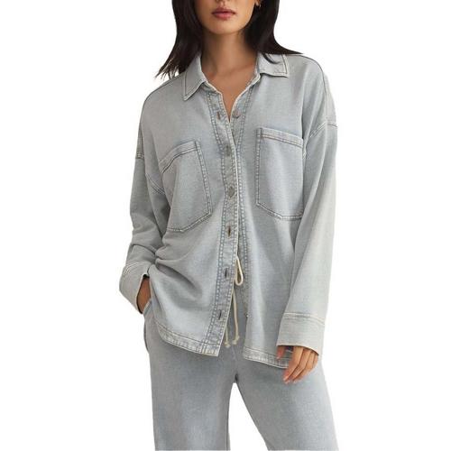 Women's Z Supply All Day Knit Denim Long Sleeve Oversized Shacket - Primary Image
