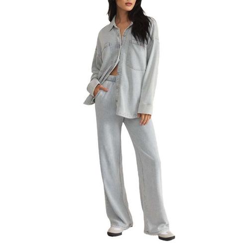 Women's Z Supply All Day Knit Denim Long Sleeve Oversized Shacket - Primary Image