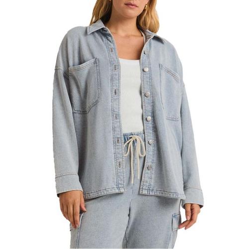 Women's Z Supply All Day Knit Denim Long Sleeve Oversized Shacket - Primary Image