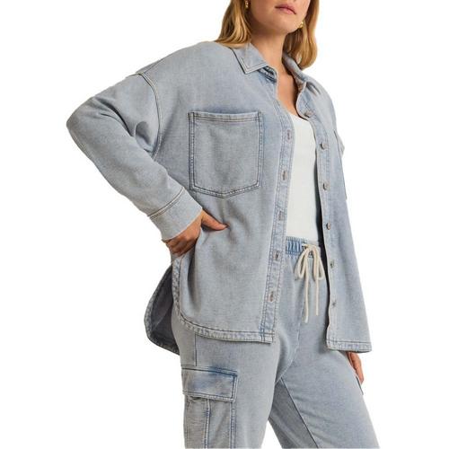 Women's Z Supply All Day Knit Denim Long Sleeve Oversized Shacket - Primary Image