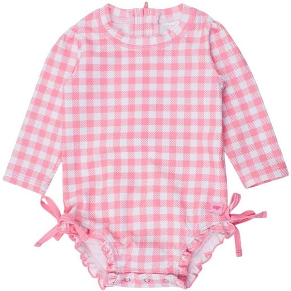 Girls' RuffleButts Long Sleeve Rash Guard One Piece Swimsuit Baby 12/18 mo. Bubblegum Pink Gingham