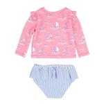 Baby Girls' RuffleButts Skirted Flutter Long Sleeve Rash Guard Swim Set - Thumbnail 1 of 3