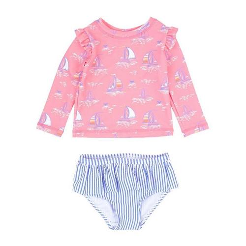 Baby Girls' RuffleButts Skirted Flutter Long Sleeve Rash Guard Swim Set - Primary Image