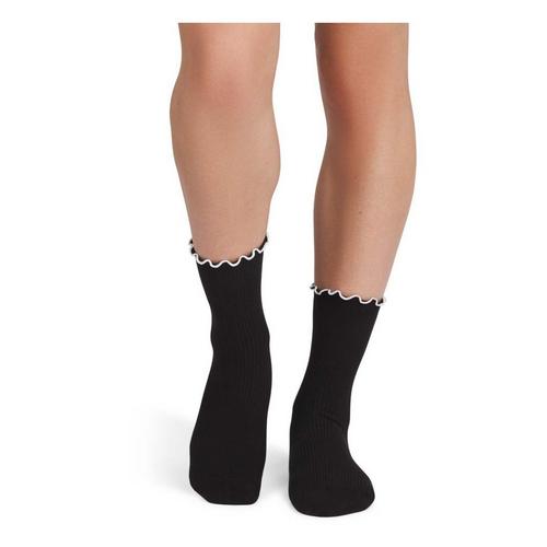 Women's Bombas Solid Contrast Frilly Edge True Rib Mid Calf Socks - Primary Image