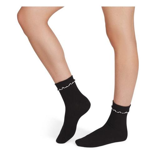 Women's Bombas Solid Contrast Frilly Edge True Rib Mid Calf Socks - Primary Image