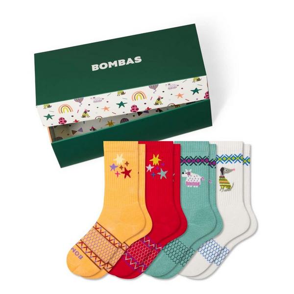 Bombas Holiday Gift Box Crew Socks Youth One Size Bright Red Mix
