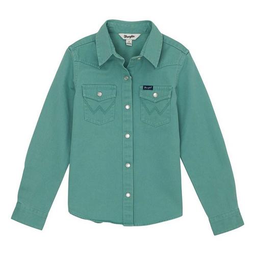 Girls' Wrangler Solid Western Long Sleeve Button Up Shirt - Primary Image