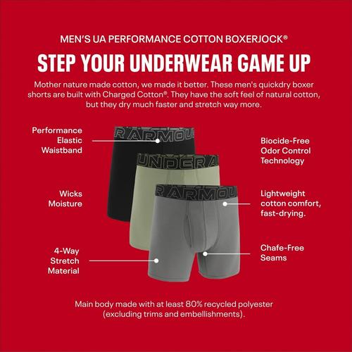 Men's Under Armour Performance Cotton 6" 3 Pack Boxer Briefs - Primary Image