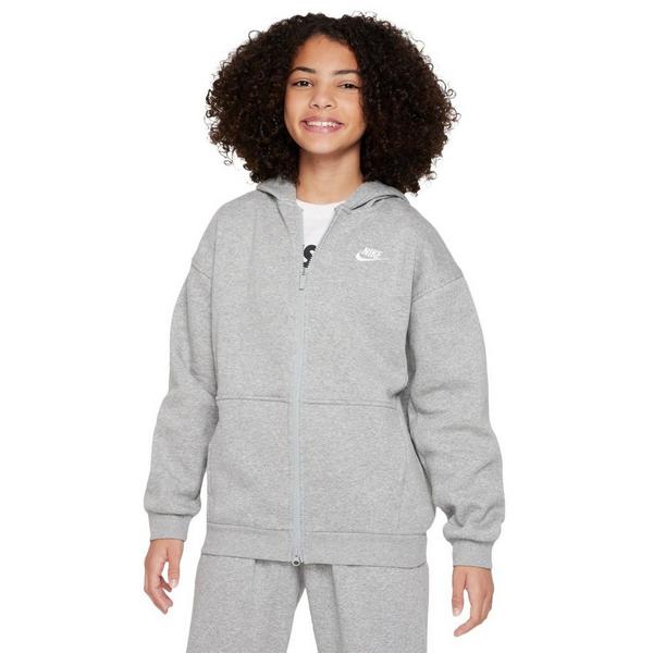 Kids' Nike Sportswear Club Fleece Full Zip Hoodie Medium Dk Grey Heather/White