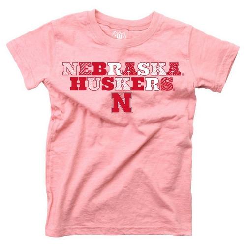 Wes and Willy Baby Girls' Nebraska Cornhuskers Pink Basic Logo T-Shirt - Primary Image