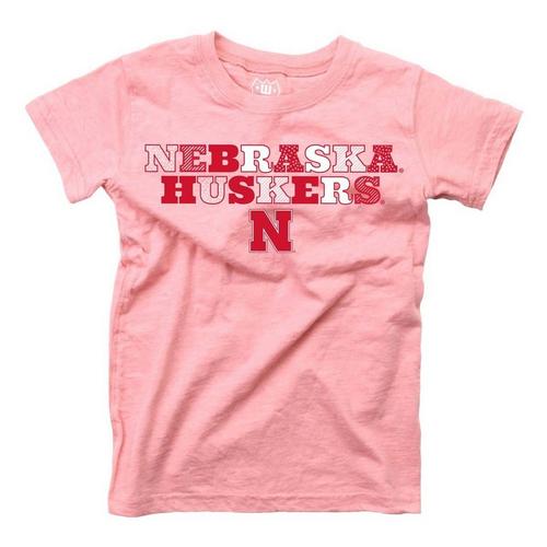 Wes and Willy Baby Girls' Nebraska Cornhuskers Pink Basic Logo T-Shirt - Primary Image