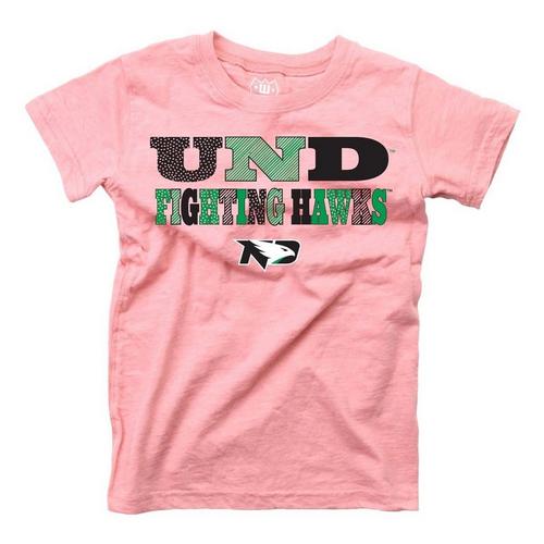 Wes and Willy Baby Girls' North Dakota Fighting Hawks Pink Basic Logo T-Shirt - Primary Image