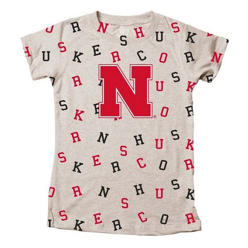 Wes and Willy Girls' Nebraska Cornhuskers All Over Print T-Shirt - Primary Image