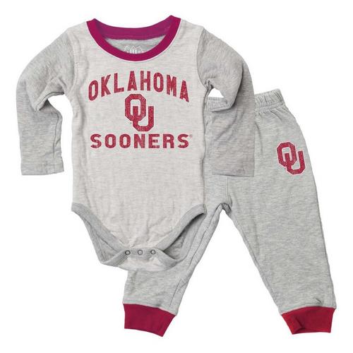 Wes and Willy Baby Oklahoma Sooners Grey Onesie & Pant Set - Primary Image