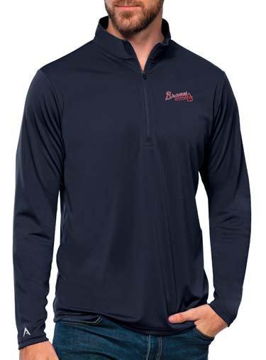 Antigua Men's Navy Atlanta Braves Tribute Quarter-Zip Pullover Top - Navy