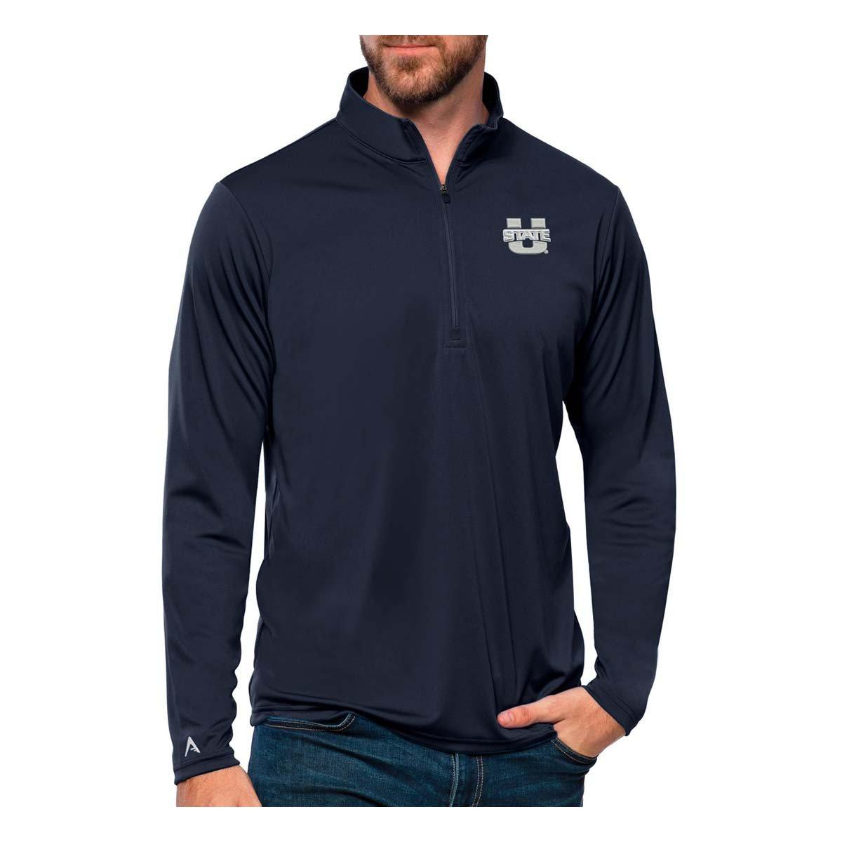 Antigua Men's Utah State Aggies Navy Tribute 1/4 Zip Pullover, Medium, Blue