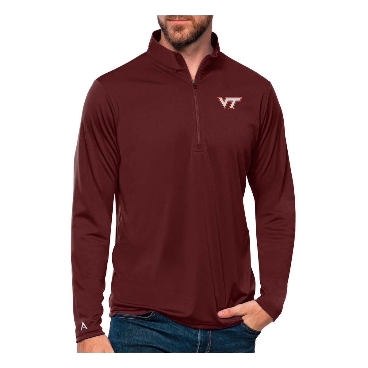 Antigua Men's Virginia Tech Hokies Maroon Tribute 1/4 Zip Pullover, Medium, Red