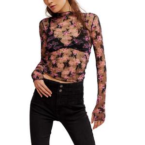 Women's Free People Lady Lux Print Long Sleeve Mock Neck Shirt