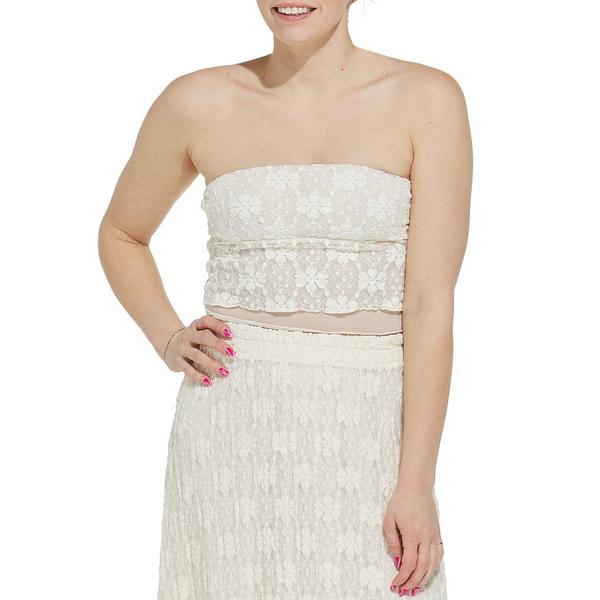 Women's By Together Lace Tube Strapless Tank Top Medium Ivory