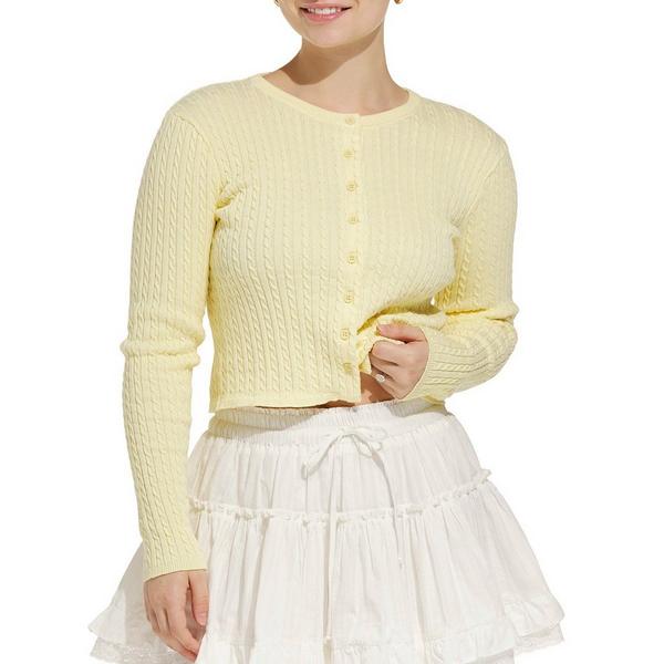 Women's By Together Cardigan Cable Knit Button Front Small Yellow