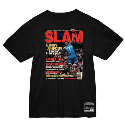 Mitchell and Ness Charlotte Hornets Larry Johnson SLAM Cover T-Shirt - Primary Image