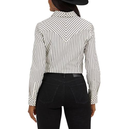 Women's Wrangler Tie Neck Blouse Long Sleeve Button Up Shirt - Primary Image