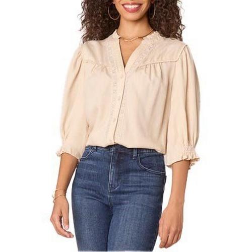 Women's Democracy Crochet Detail 3/4 Sleeve Notch Neck Blouse - Primary Image