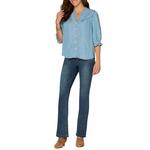 Women's Democracy Crochet Inset Woven 3/4 Sleeve Notch Neck Button Up Shirt - Thumbnail 4 of 4