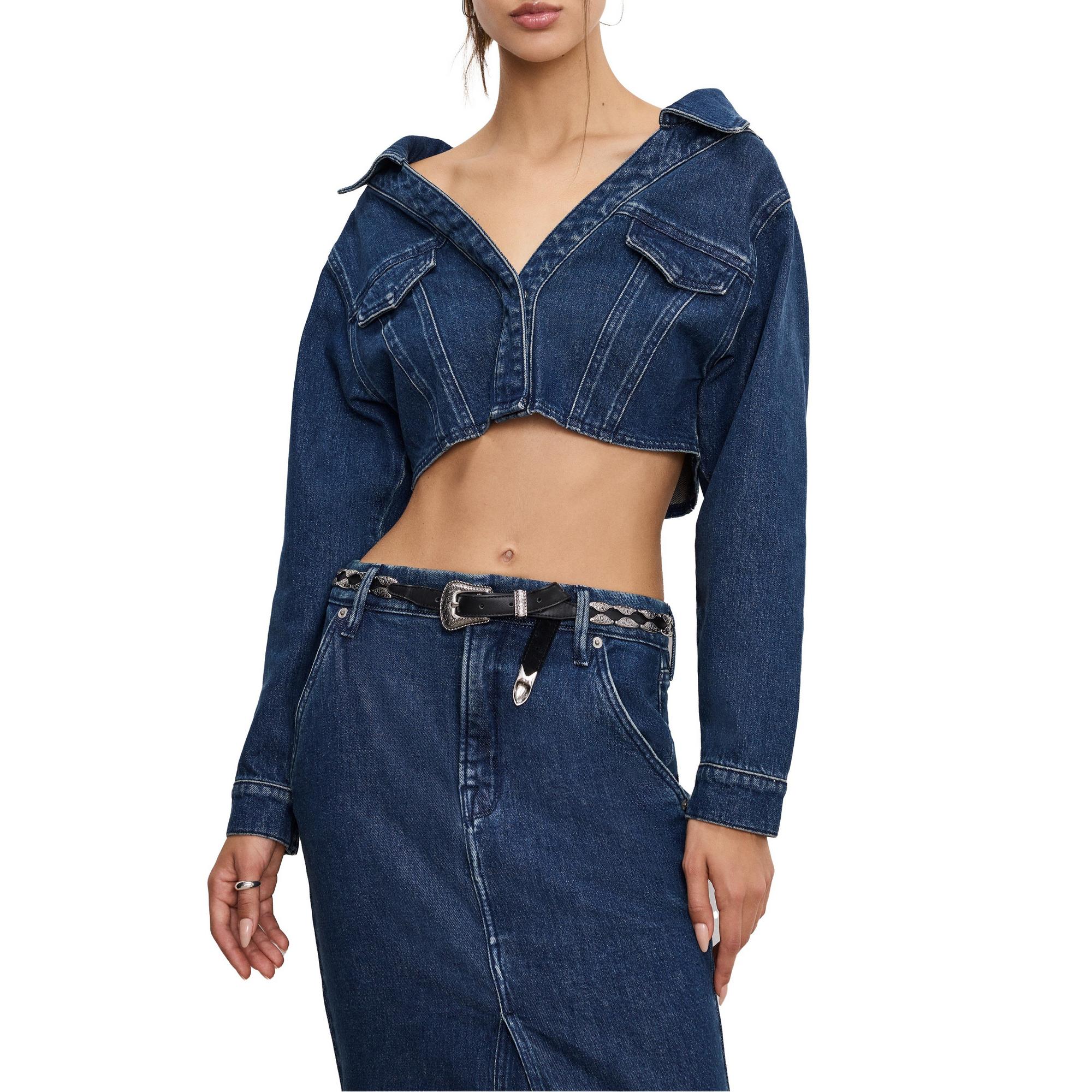 Women's GOOD AMERICAN Denim Off The Shoulder Cropped Jacket
