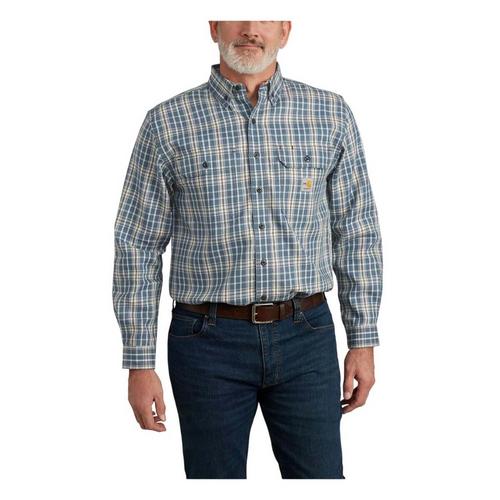 Men's Carhartt Force Rugged Flex FR Loose Fit Midweight Twill Plaid Long Sleeve Button Up Shirt - Primary Image
