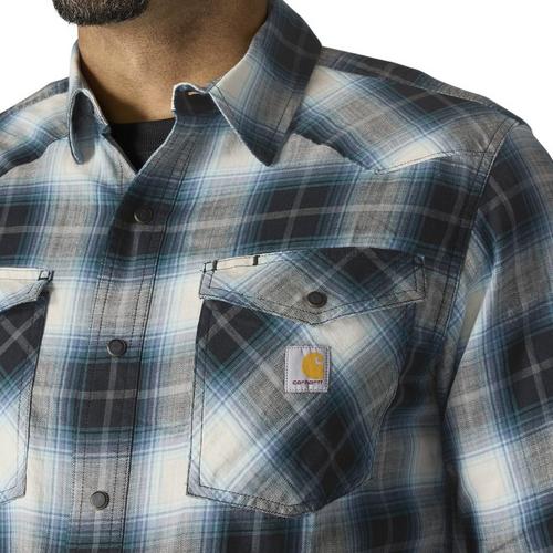 Men's Carhartt Montana Rugged Flex Lightweight Snap-Front Plaid Long Sleeve Button Up Shirt - Primary Image