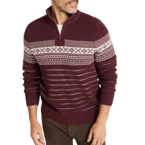 Men's L.L.Bean Organic Cotton Waffle Fair Isle 1/4 Zip Sweater - Primary Image