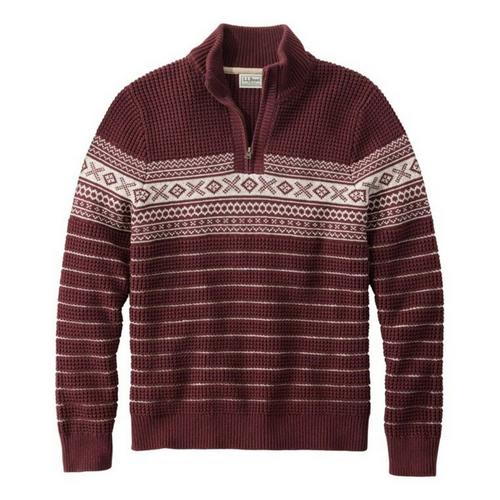 Men's L.L.Bean Organic Cotton Waffle Fair Isle 1/4 Zip Sweater - Primary Image
