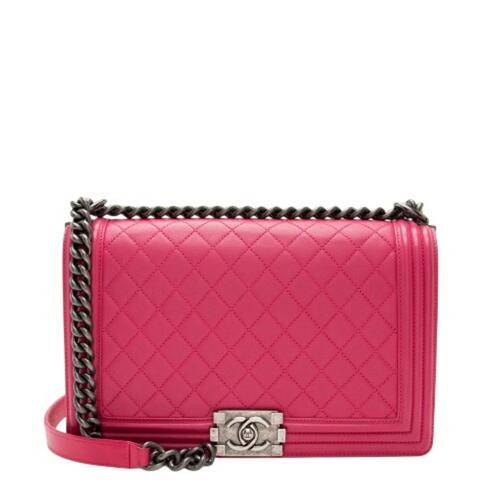 What Goes Around Comes Around Chanel Pink Quilted Lambskin Boy Bag Medium Shoulder Bag - Primary Image
