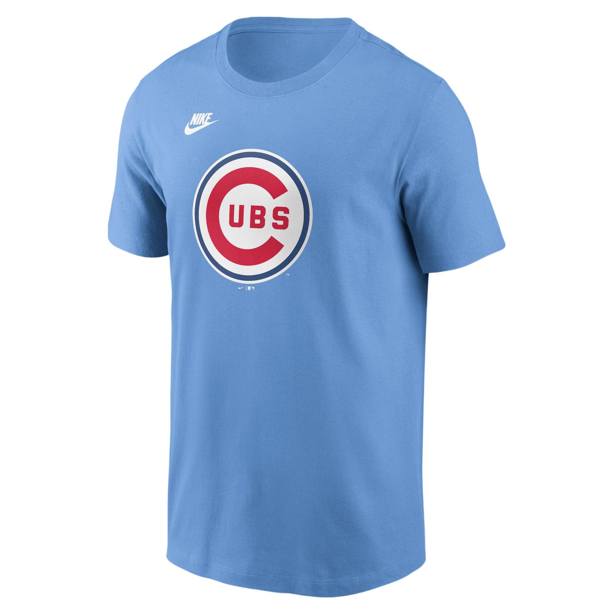 Men's Chicago Cubs Nike Light Blue Cooperstown Collection Logo T-Shirt