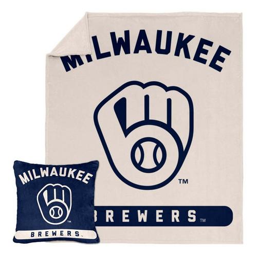 Logo Brands Milwaukee Brewers Luxe Blanket & Pillow Set - Primary Image