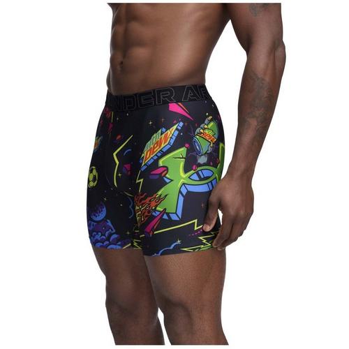 Men's Under Armour Performance Tech Mesh Mountain Dew Printed 6" Boxer Briefs - Primary Image