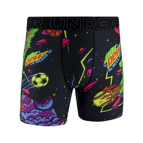 Men's Under Armour Performance Tech Mesh Mountain Dew Printed 6" Boxer Briefs - Primary Image