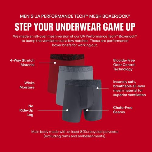 Men's Under Armour Performance Tech Mesh 6" 3 Pack Boxer Briefs - Primary Image