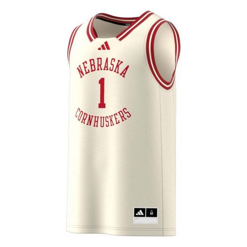 adidas Nebraska Cornhuskers Ivory Replica Basketball #1 Jersey - Primary Image
