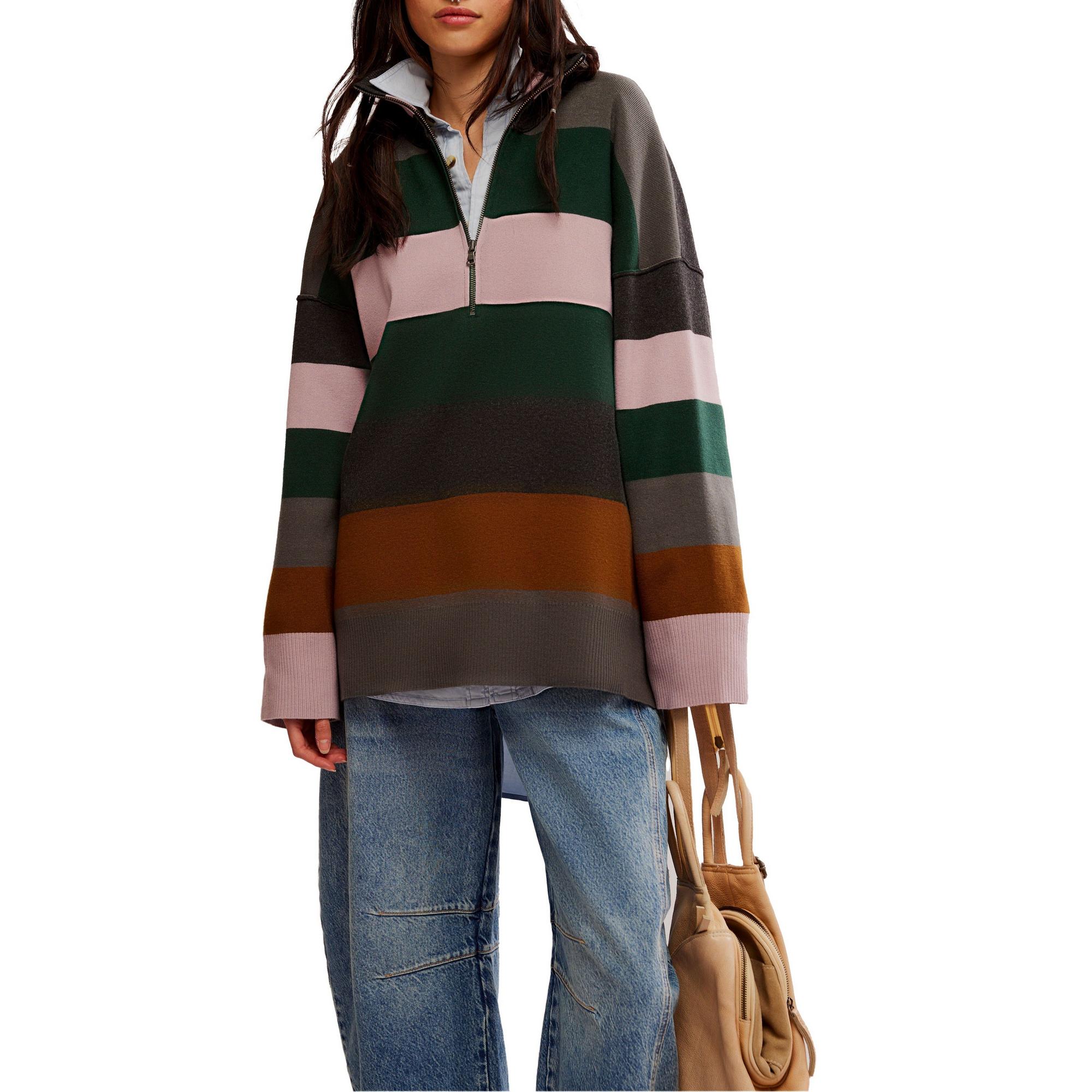 Women's Free People Coastal Stripe 1/4 Zip Sweater