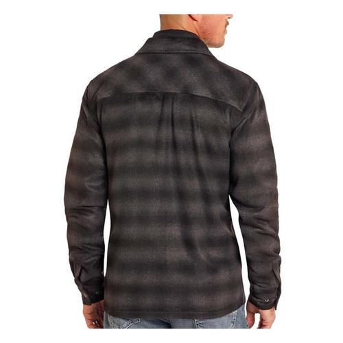 Men's Rock & Roll Denim Brushed Ombre Plaid Full Zip Shirt Jacket - Primary Image