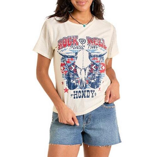 Women's Rock & Roll Denim Chain Fringe T-Shirt - Primary Image
