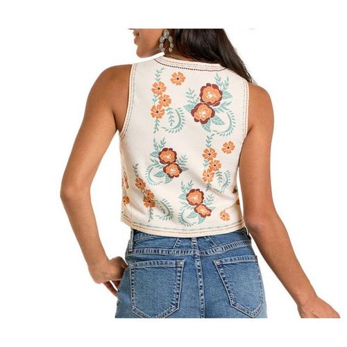 Women's Rock & Roll Denim Floral Studded Vest - Primary Image