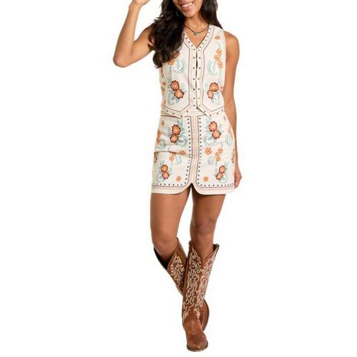 Women's Rock & Roll Denim Floral Studded Vest - Primary Image