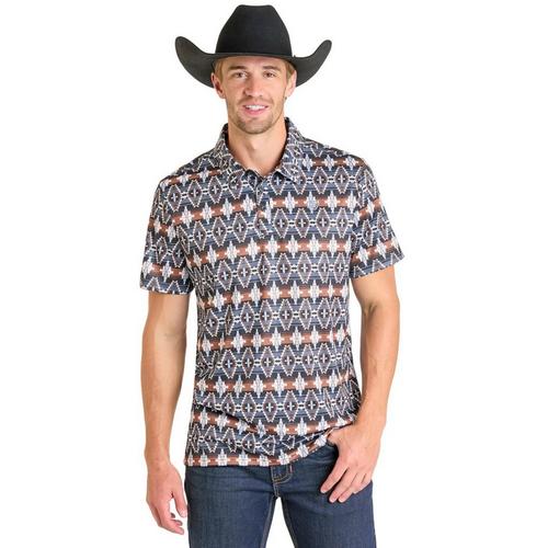 Men's Rock & Roll Denim Aztec Polo - Primary Image