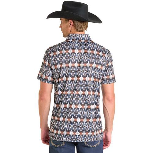 Men's Rock & Roll Denim Aztec Polo - Primary Image