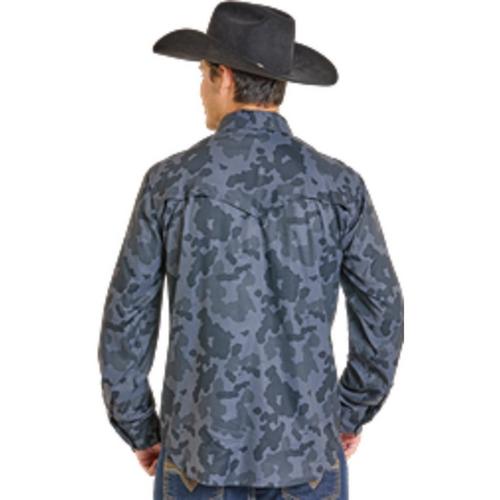 Men's Rock & Roll Denim Camo Western Long Sleeve Button Up Shirt - Primary Image